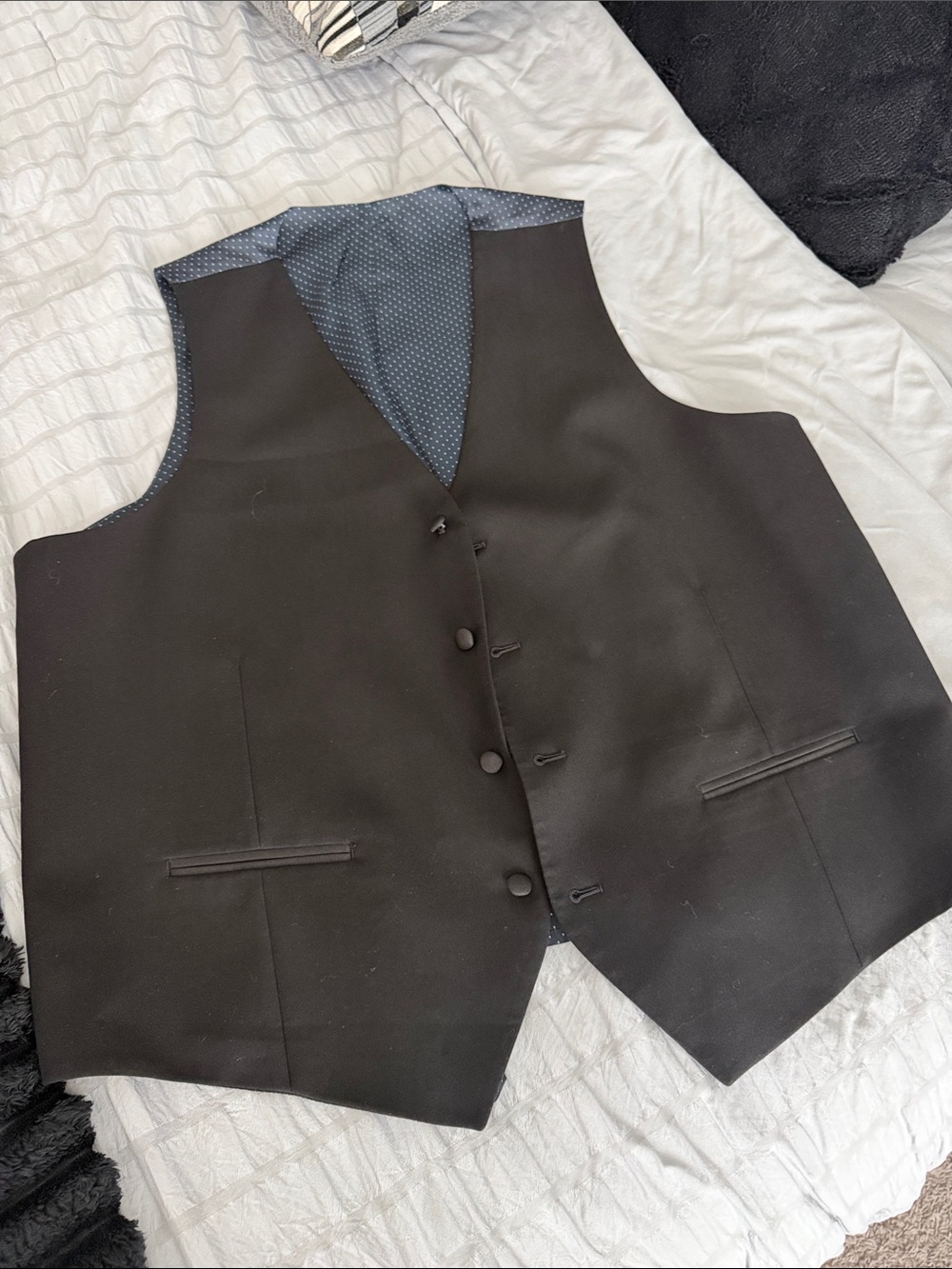 Black Men's Dress Vest with Navy Polka Dot Lining